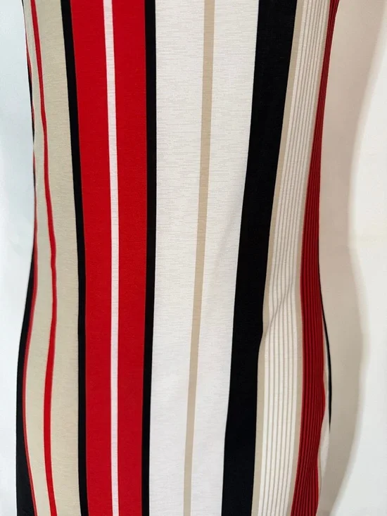 Fashion Nova Red Black Cream Striped Spaghetti-Strap Midi Dress - Picture 3 of 9